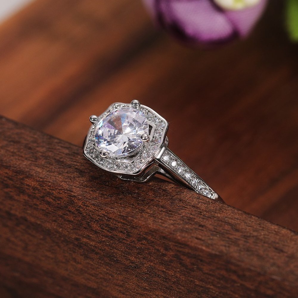😍Engagement Hollow Anillos Sparkling Round CZ Dainty Silver Rings, L133 - Picture 7 of 9